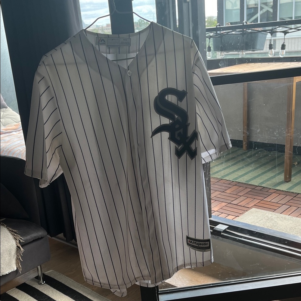 Majestic White and Black Striped Jersey
